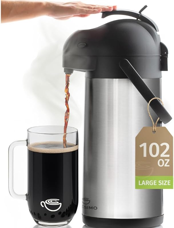 Cresimo 3L Insulated Stainless Steel Airpot Coffee Carafe with Pump, K