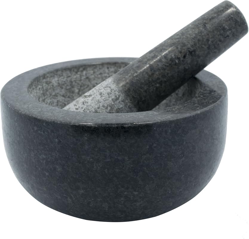 Kota Japan Large Natural Stone Mortar & Pestle Grinder, Black Granite 