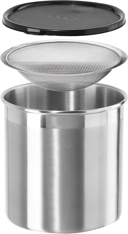 Oggi 1 Gallon Stainless Steel Jumbo Grease Container with Removable St
