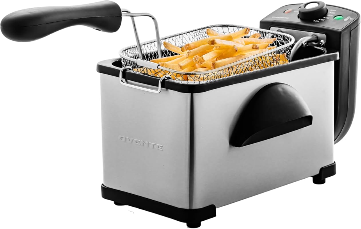OVENTE 2 Liter Electric Deep Fryer, 1500W, Viewing Window, Odor Filter