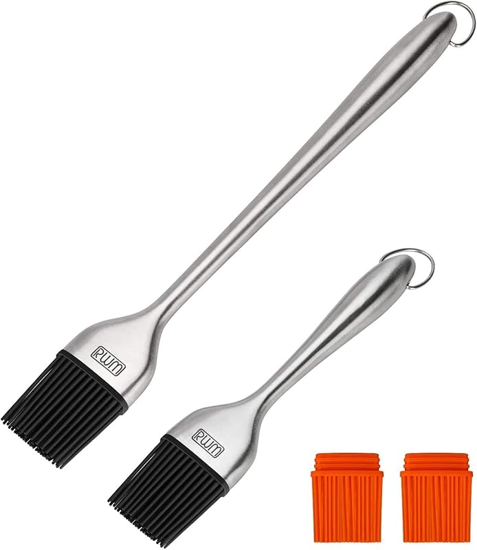 Rwm Orange Basting Brush Set: Stainless Steel & Silicone Heads for BBQ