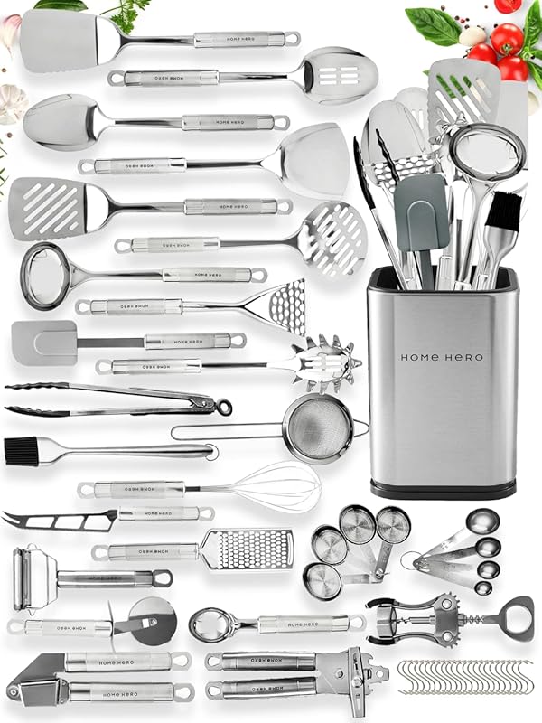 Home Hero 54-Piece Kitchen Utensils Set, Heat-Resistant Nonstick Silic