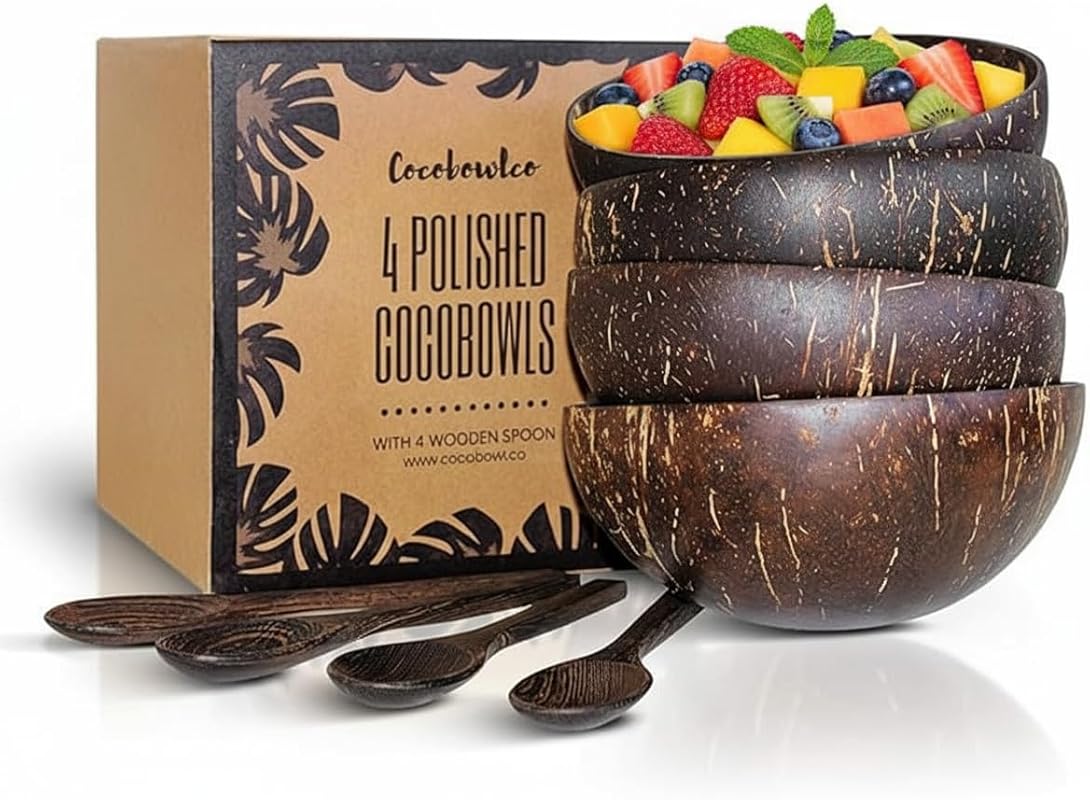 Eco-Friendly Coconut Bowl Set with Spoons: Perfect for Acai, Yogurt, S