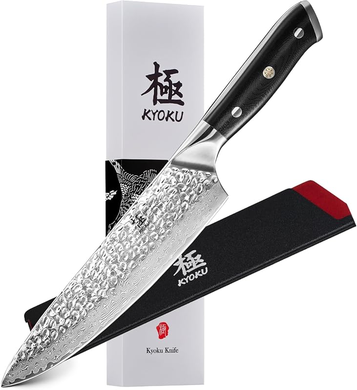KYOKU Shogun Series 8-Inch Chef Knife, Japanese VG10 Hammered Damascus