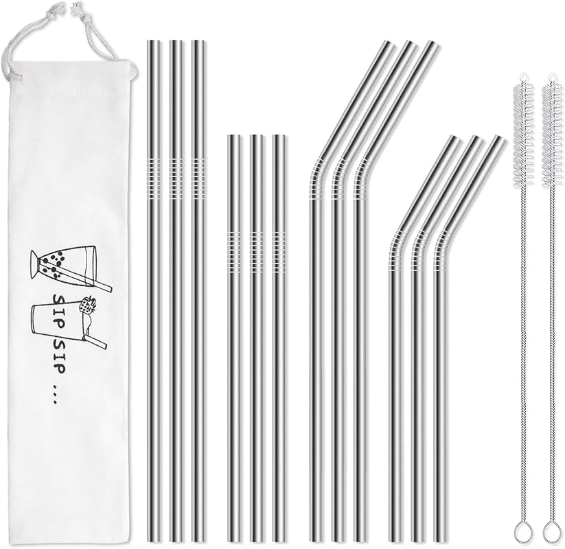Hiware 12-Pack Reusable Stainless Steel Straws, Long for 20/30oz Tumbl
