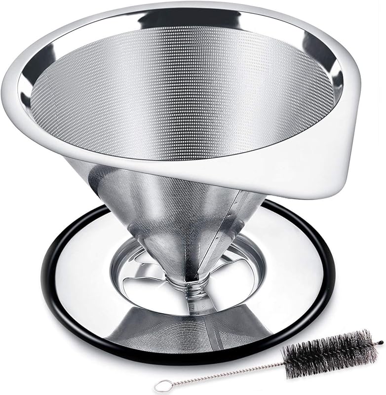 LHS Stainless Steel Pour Over Coffee Dripper, Reusable Metal Cone Filt