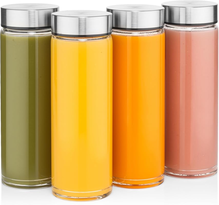 4-Pack 16 oz Borosilicate Wide Mouth Glass Bottles with Leakproof Lids
