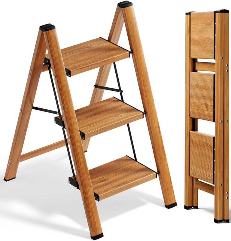 Folding 3-Step Ladder Stool, Wide Anti-Slip Pedal, Home & Kitchen Use,