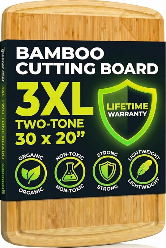 GREENER CHEF 30x20 Organic Extra Large Bamboo Butcher Block Cutting Bo