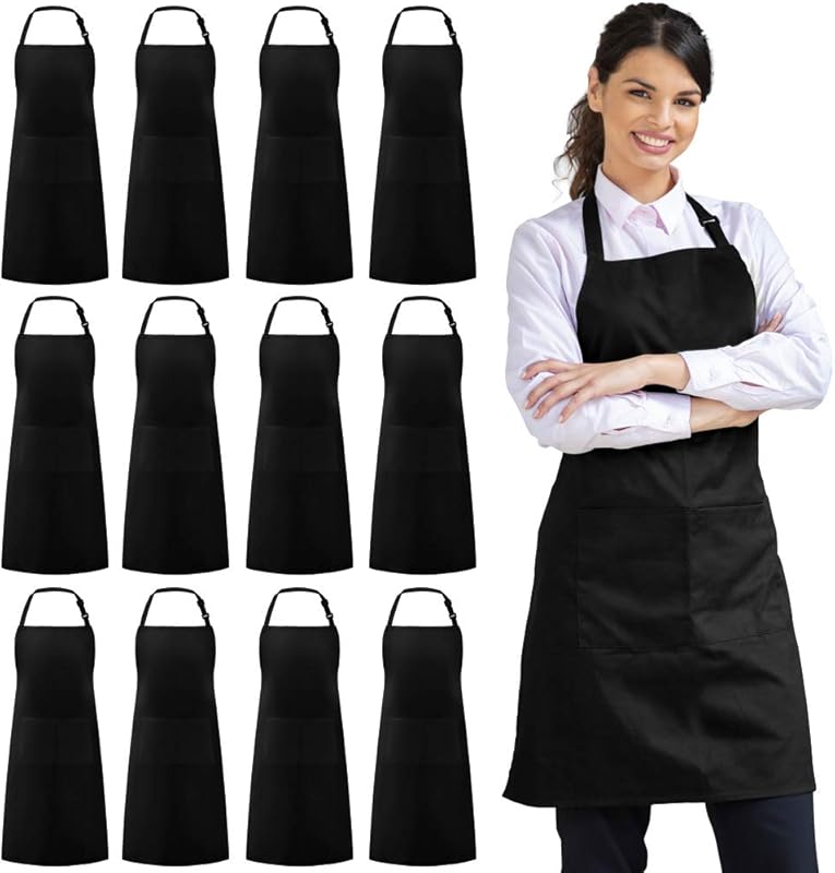 Syntus 12 Pack Unisex Adjustable Bib Aprons, Waterdrop Resistant, 2 Po