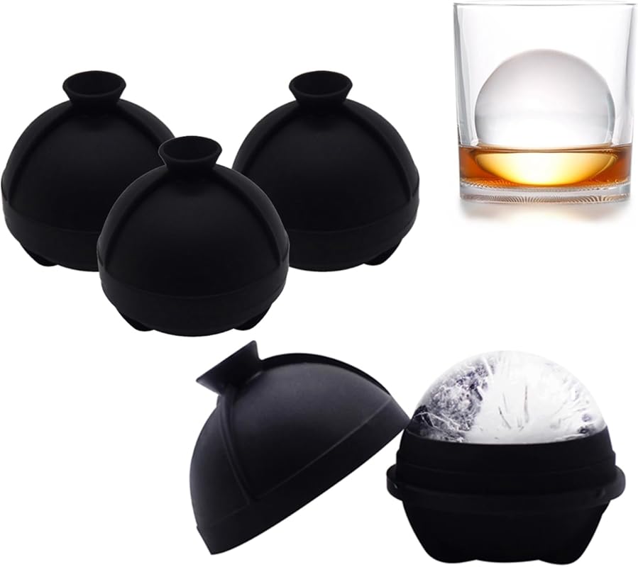 Silicone Ice Ball Molds Set of 4 with Built-in Funnel, Large 2.5