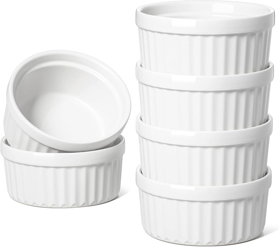 LE TAUCI 4 oz White Ceramic Ramekins – Set of 6 Oven Safe for Creme Br
