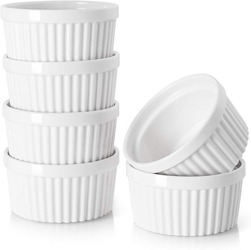 DOWAN 4 oz Soft White Porcelain Ramekins – Set of 6 Oven Safe for Crem