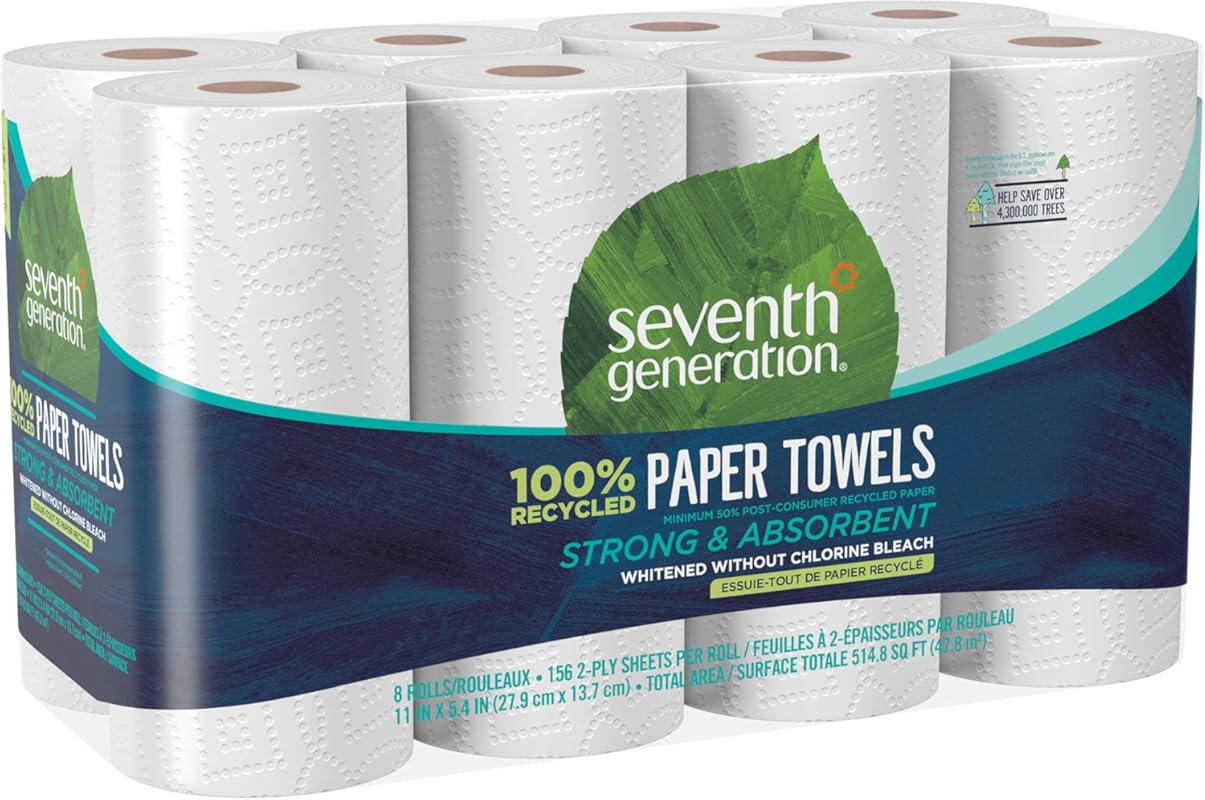 Seventh Generation 100% Recycled 2-Ply Paper Kitchen Towel Rolls, 8 Co
