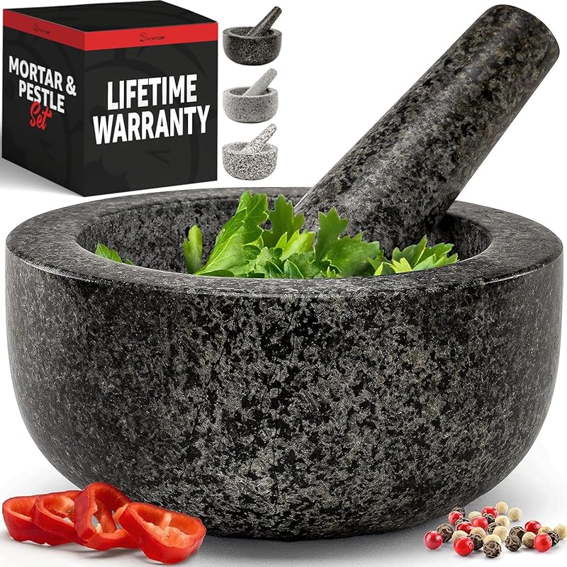 Priority Chef Heavy Duty Large 2-Cup Mortar and Pestle Set, 100% Black