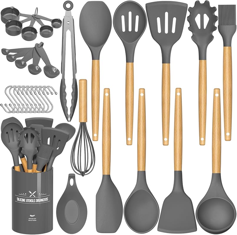 Umite Chef 33-Piece Non-Stick Silicone Cooking Utensils Set with Holde