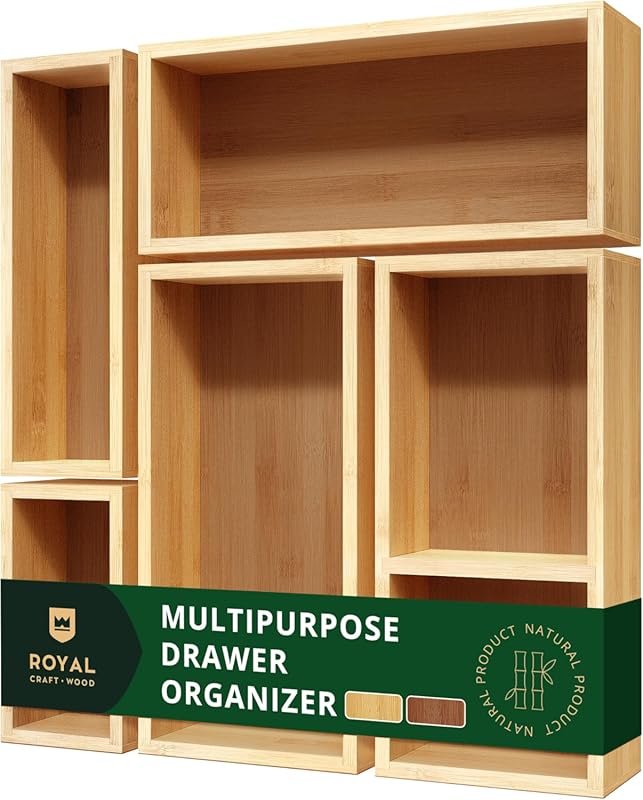 ROYAL CRAFT WOOD 5-Piece Bamboo Drawer Organizer Set; Multi-Use Storag