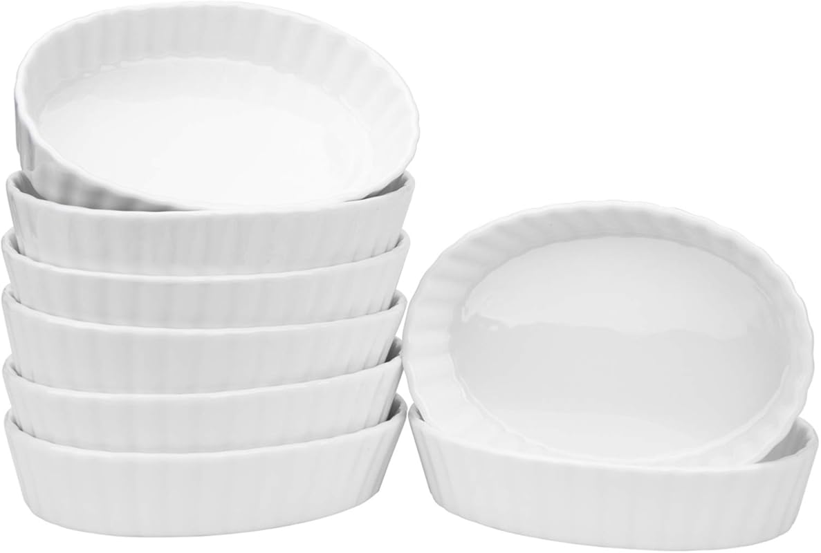 Foraineam Set of 8 Porcelain Ramekins – 6 oz Oval Creme Brulee Baking 