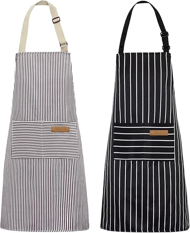 NLUS 2 Pack Soft Chef Aprons for Men Women, Adjustable Bib, 2 Pockets 