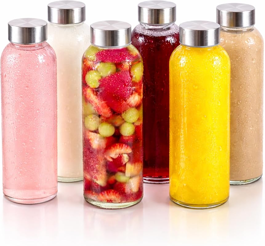 Brieftons 6-Pack 18 oz Borosilicate Glass Water Bottles with Leakproof