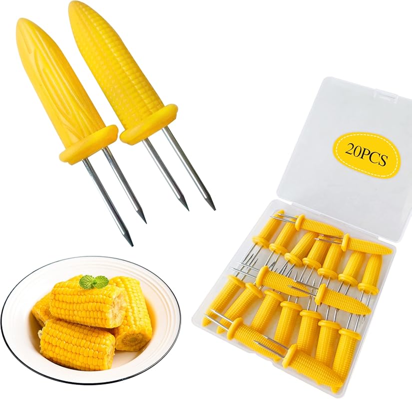 20-Pack Stainless Steel Corn Holders: Heat Resistant, Non-Slip Skewers