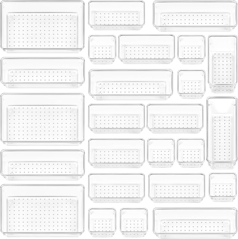Vtopmart 25-Piece Clear Plastic Drawer Organizers Set, 4-Size Versatil