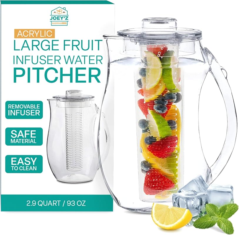 Large 93 Oz Shatterproof Acrylic Fruit Infuser Water Pitcher, BPA-Free