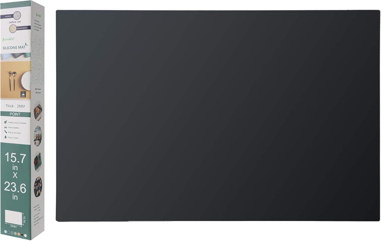 Emolife Black Thick Silicone Heat Resistant Mat. Non-Slip Kitchen Coun