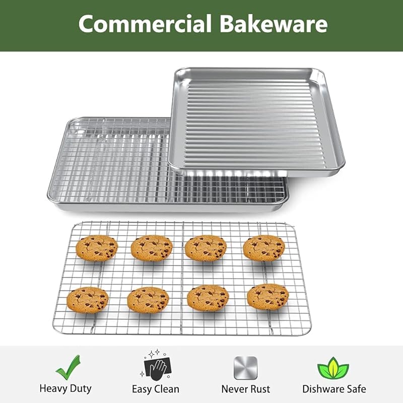 ROTTAY Stainless Steel Baking Sheet with Rack Set (2 Pans + 2 Racks),