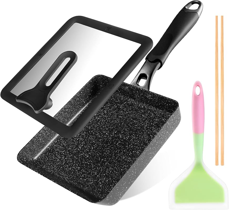 Japanese Tamagoyaki Pan, 7x6 Inch Rectangular Egg Pan with Lid, Nonsti