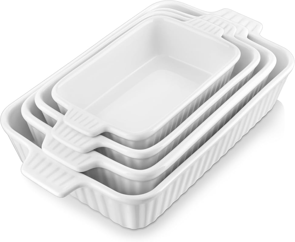 MALACASA 4-Piece White Porcelain Rectangular Deep Baking & Casserole D