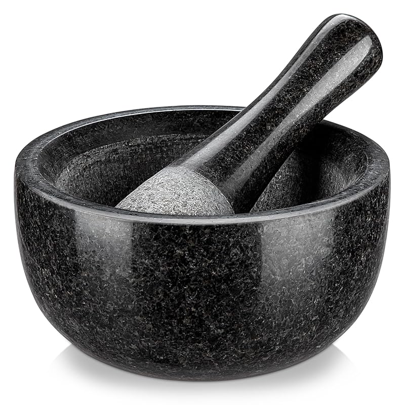 Velaze Large 2-Cup Mortar and Pestle Set, 100% Natural Unpolished Gran
