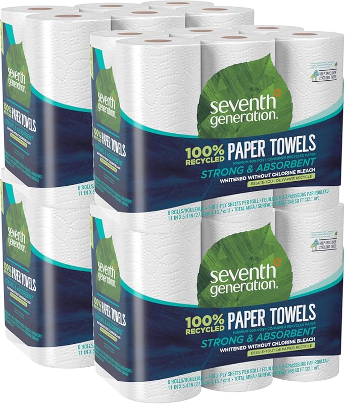 Seventh Generation 100% Recycled 2-Ply Paper Towels, 4 Packs of 6 Roll