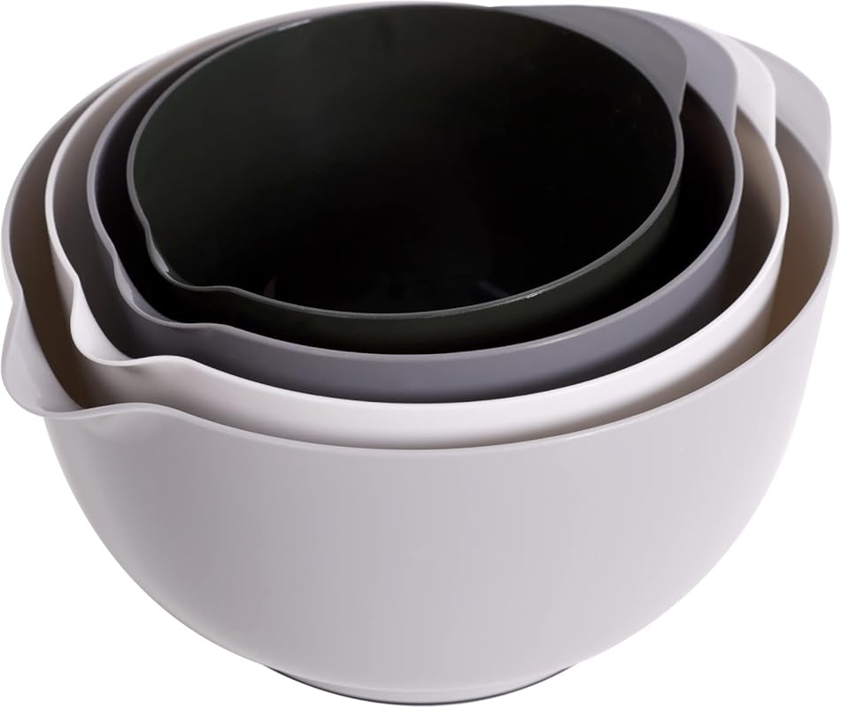 BoxedHome Classic 4-Piece Plastic Mixing Bowl Set, BPA Free, Microwave
