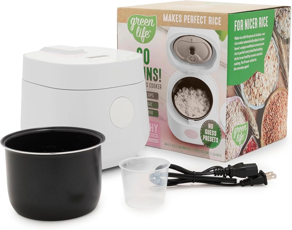 GreenLife Digital Rice Cooker: 2-Cup Uncooked, PFAS-Free Ceramic Pot, 