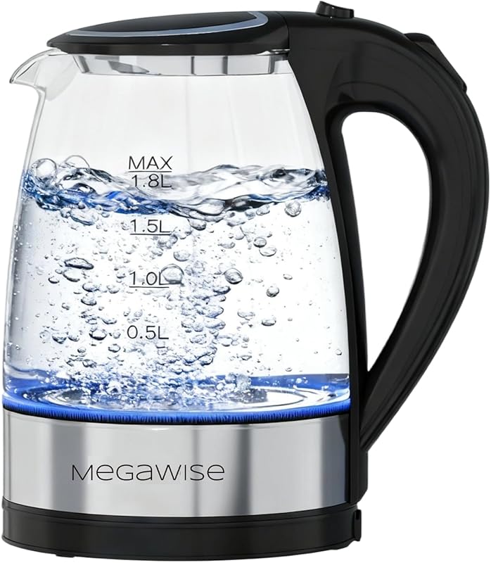 MEGAWISE 1.8L 1800W Borosilicate Glass Electric Kettle, Auto Shut-Off,
