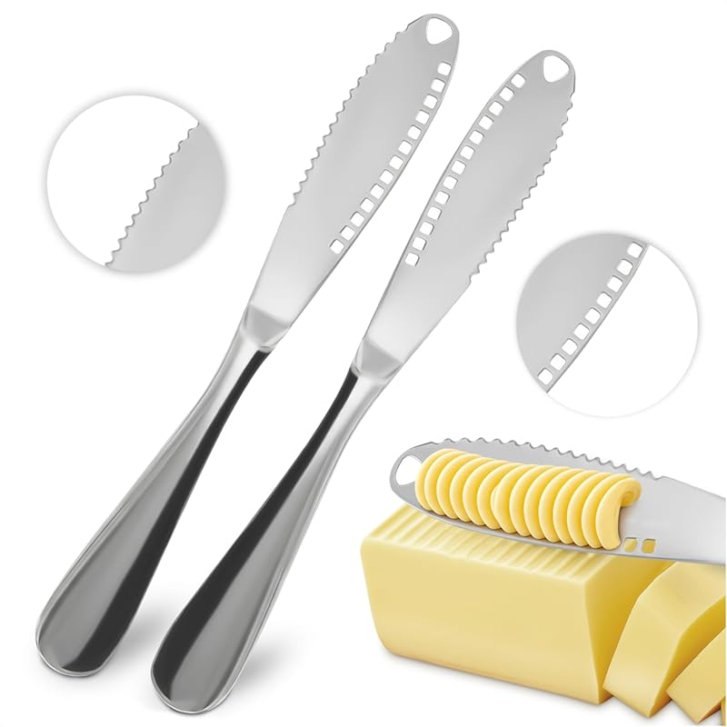 2-Pack 3-in-1 Stainless Steel Butter Knife Spreader with Holes, Micro-