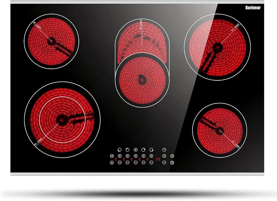 Karinear 30 Inch 5 Burner Electric Ceramic Cooktop 8400W, Drop-in Radi