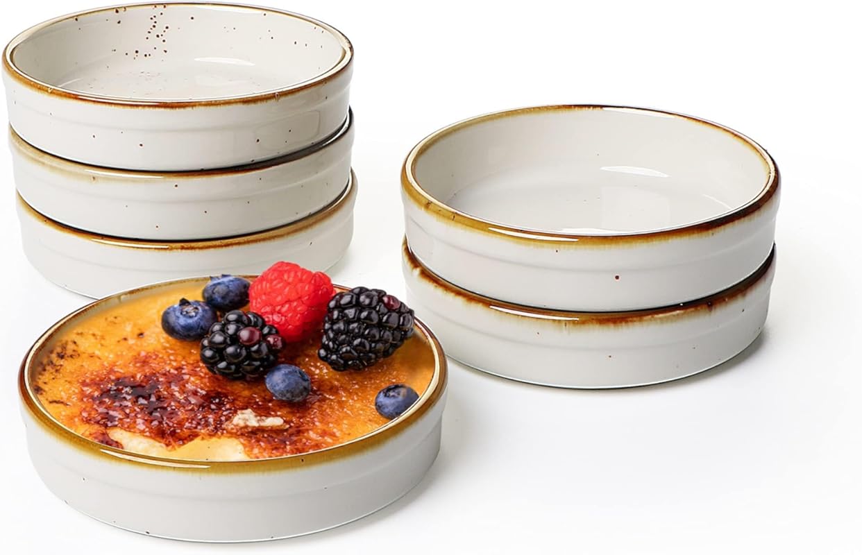 ONEMORE 4 oz Shallow Ramekins – Set of 6 Oven Safe Dishes for Creme Br