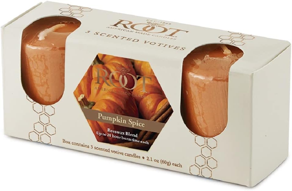 Root Candles Pumpkin Spice Votives, 3-Count Fall Scented Beeswax Blend