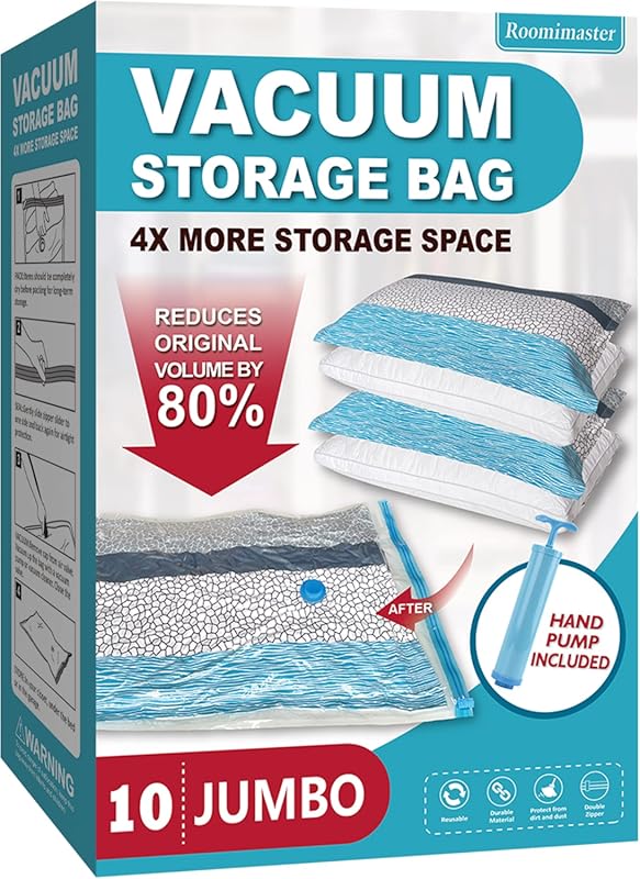 10 Jumbo Vacuum Storage Bags: Space Saver Vacuum Sealer for Clothes, C