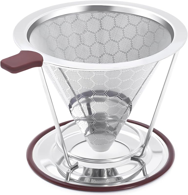 MISETTO Stainless Steel Pour Over Coffee Filter Dripper, Reusable Pape