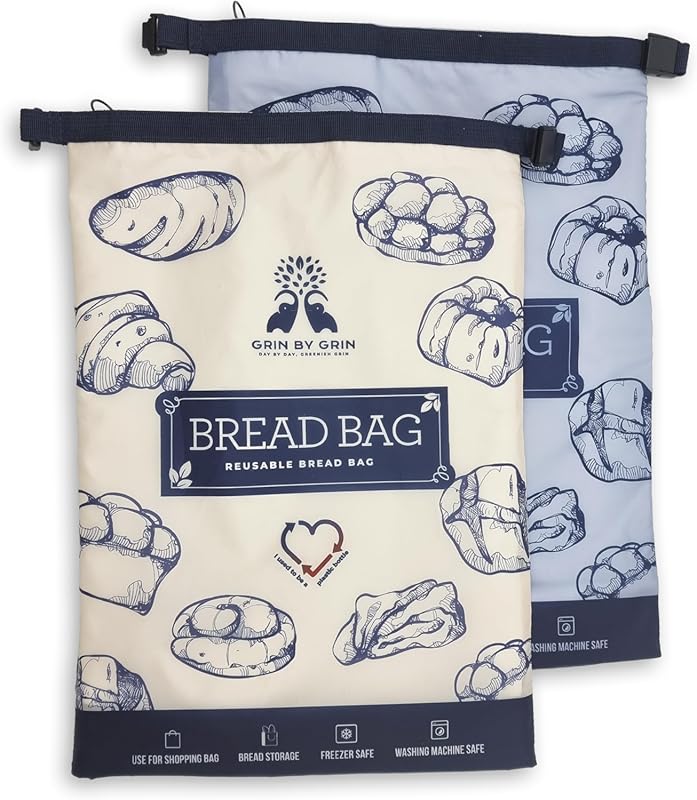 GRIN BY GRIN Reusable Zipper Bread Bags (2 Pack) for Homemade Sourdoug