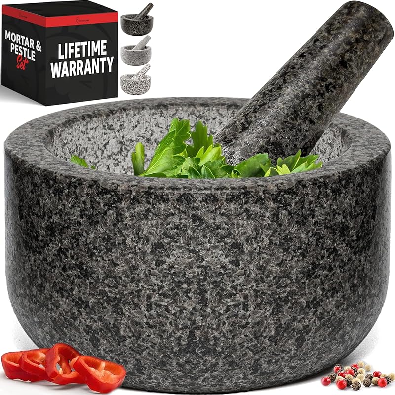 Priority Chef Heavy Duty Large 4-Cup Mortar and Pestle Set, 100% Black