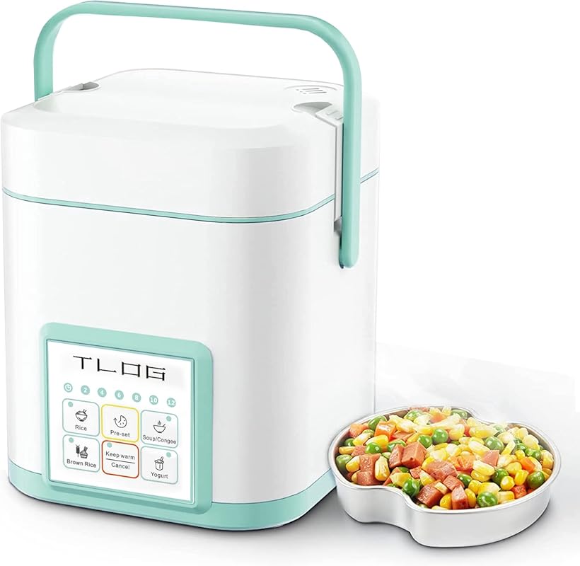 TLOG Mini Rice Cooker: 2.5-Cup Uncooked, Portable, Healthy Ceramic, Tr
