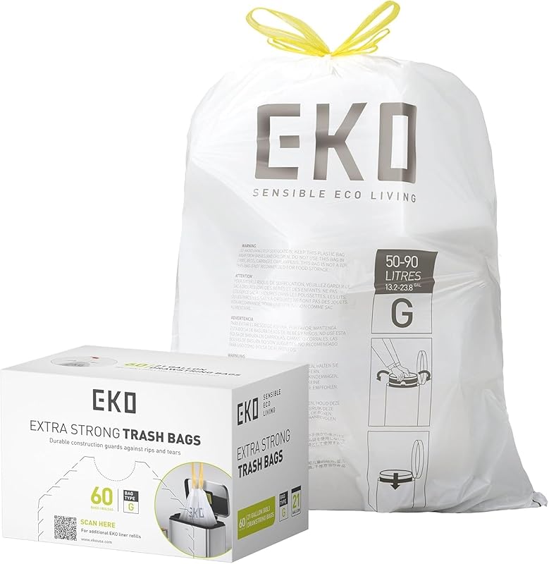EKO 21 Gallon Drawstring Trash Bags, Extra Strong Unscented for Home &