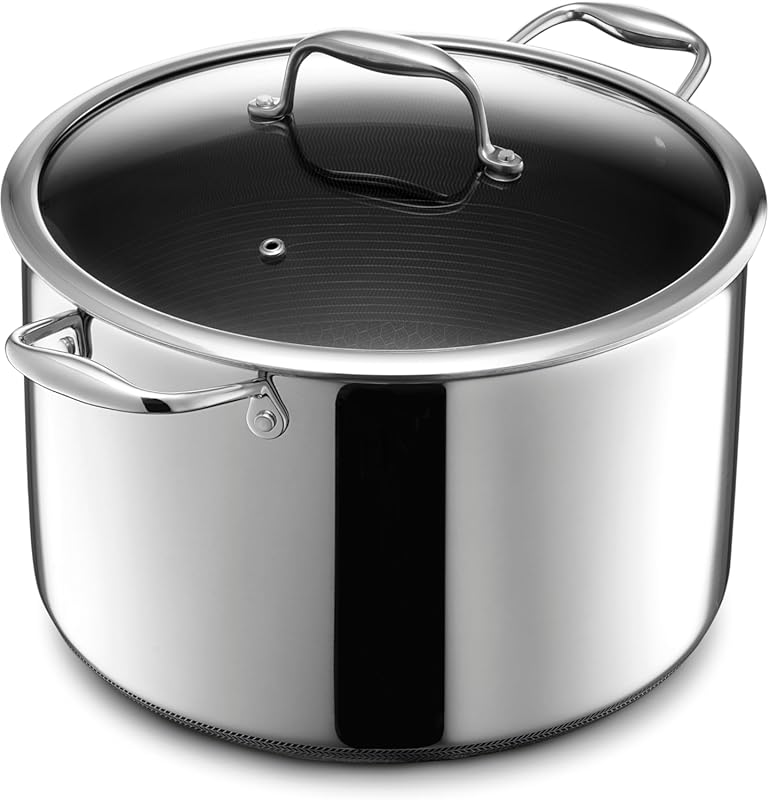 HexClad Hybrid Nonstick 10-Quart Stockpot with Tempered Lid, Stay-Cool
