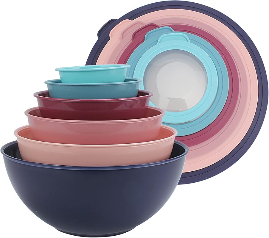 COOK WITH COLOR 12-Piece Plastic Mixing Bowls Set with TPR Lids, Nesti