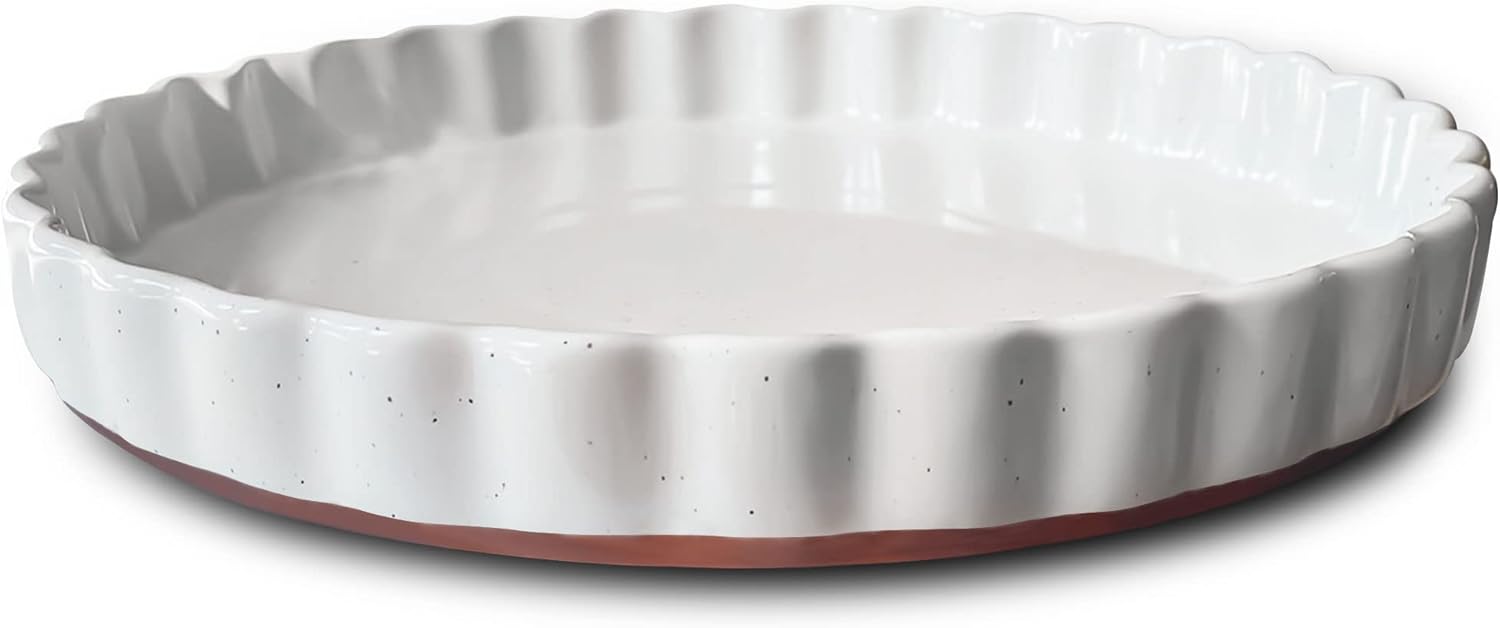 Mora Ceramic 9.5 Inch Large Porcelain Tart Pan with Ruffled Edge, Oven