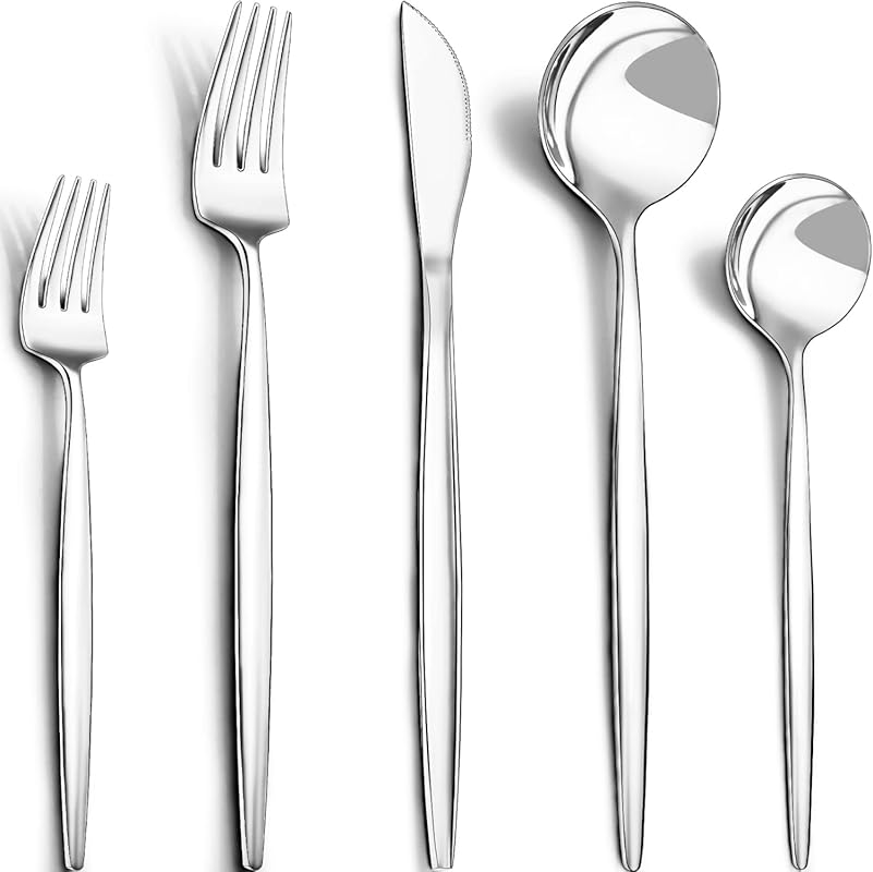 CEKEE 40-Piece Stainless Steel Silverware Set for 8, Mirror Polished F